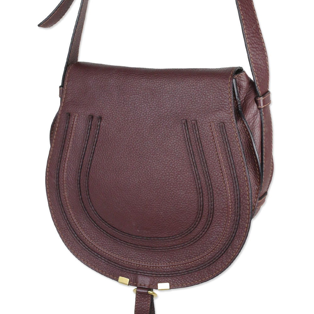 Chloé Marcie Burgundy Grained Leather Saddle Bag