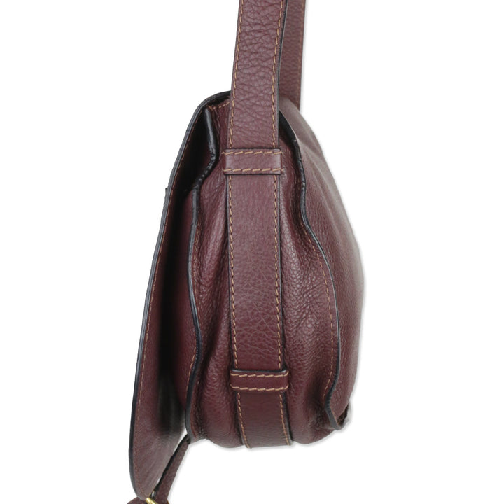 Chloé Marcie Burgundy Grained Leather Saddle Bag