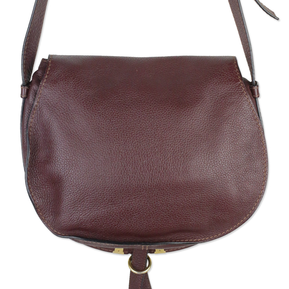 Chloé Marcie Burgundy Grained Leather Saddle Bag