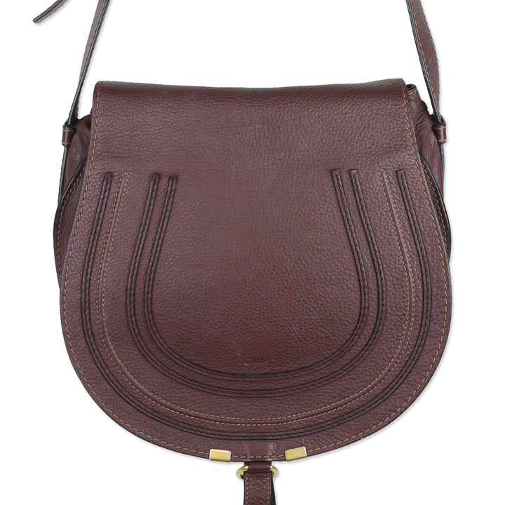 Chloé Marcie Burgundy Grained Leather Saddle Bag