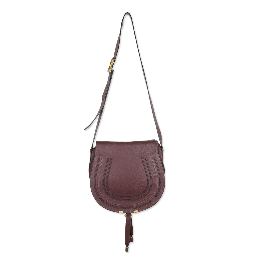 Chloé Marcie Burgundy Grained Leather Saddle Bag