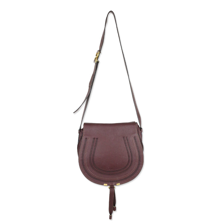 Chloé Marcie Burgundy Grained Leather Saddle Bag