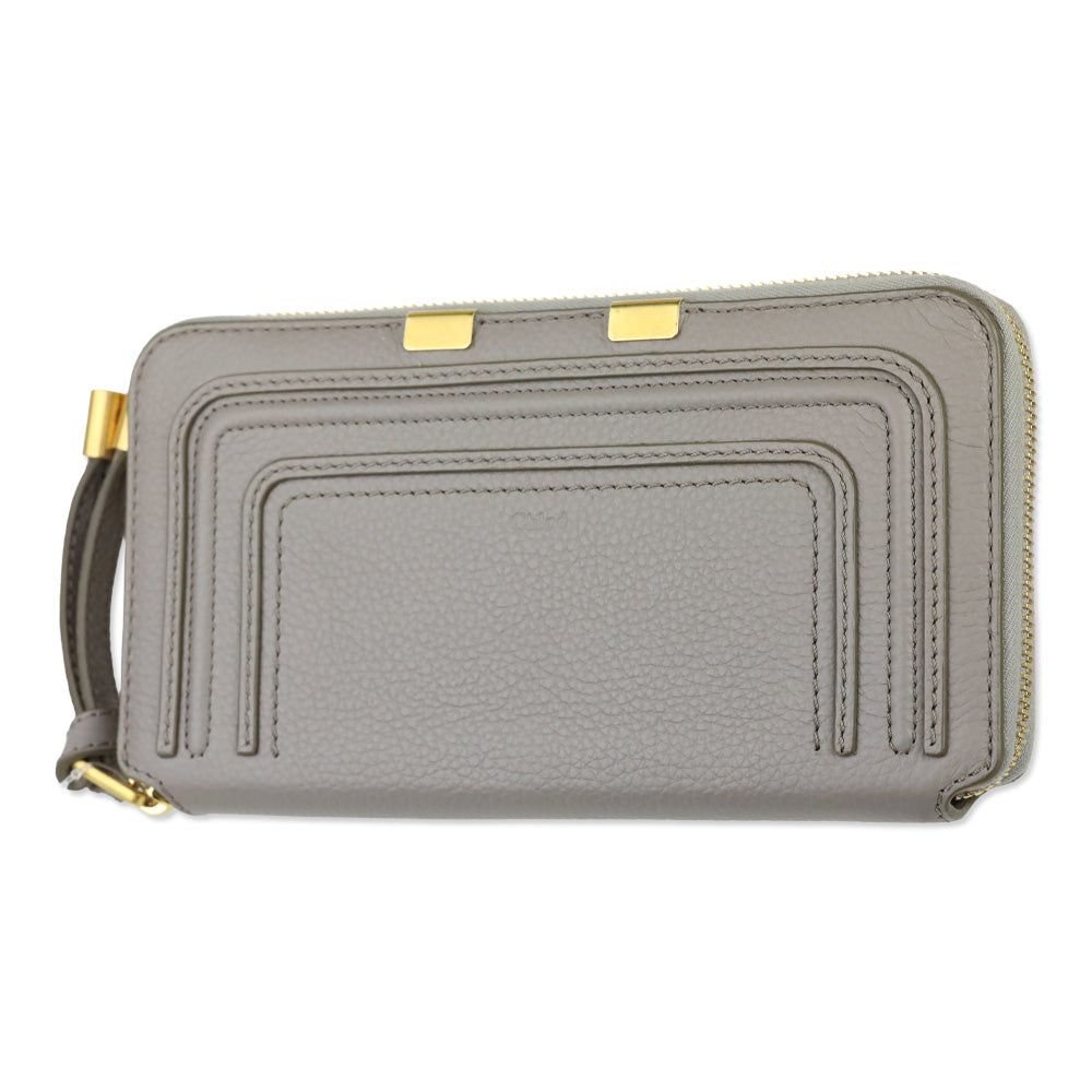 Chloé Marcie Cashmere Grey Leather Zip-Around Continental Wallet
