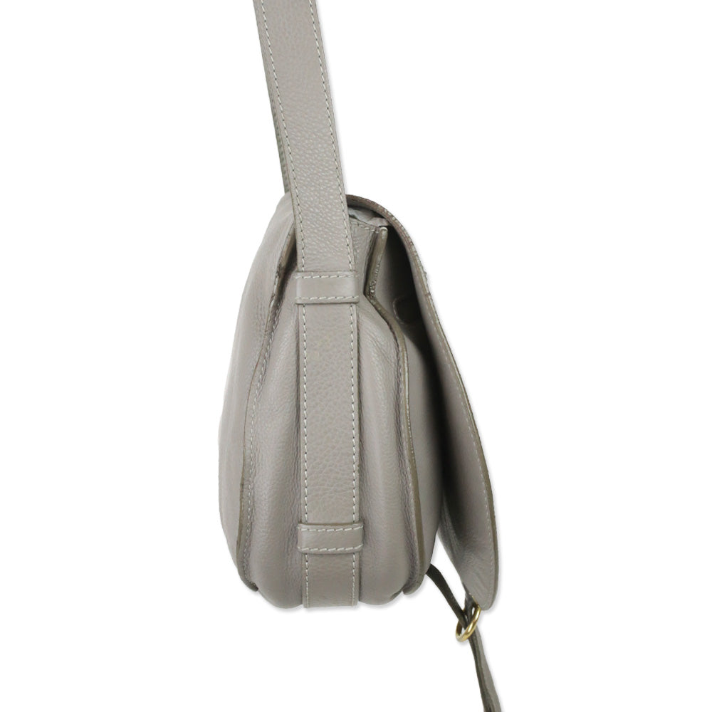 Chloé Marcie Grey Grained Leather Saddle Bag