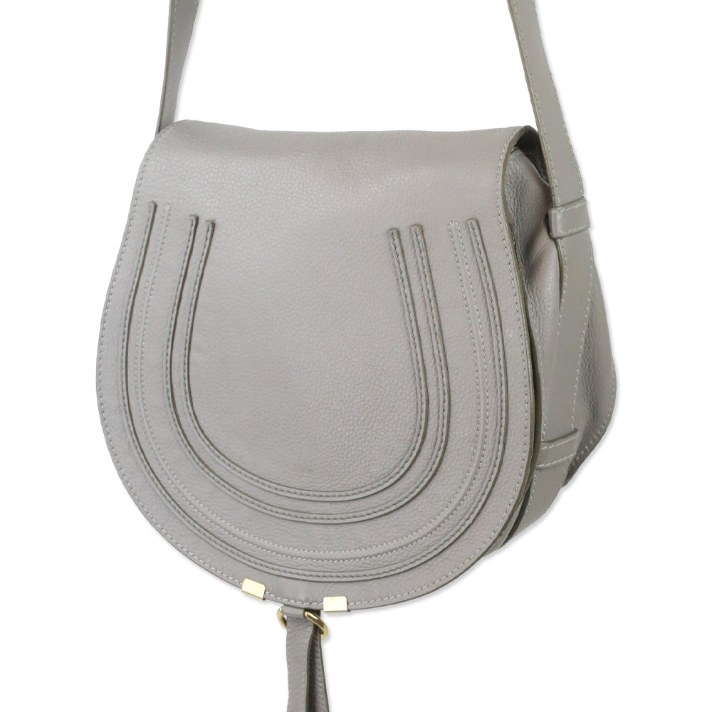 Chloé Marcie Grey Grained Leather Saddle Bag