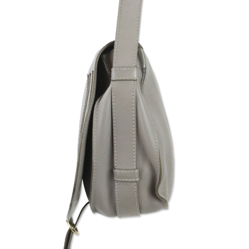 Chloé Marcie Grey Grained Leather Saddle Bag