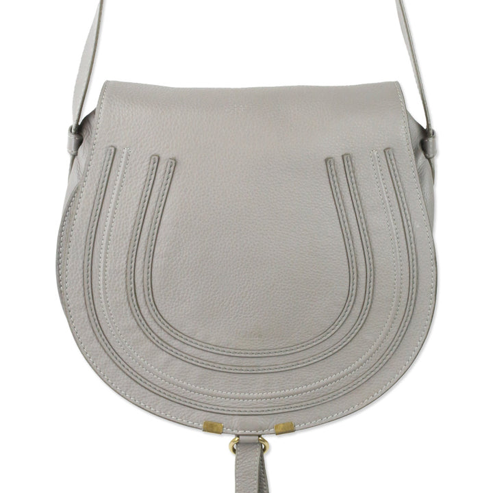 Chloé Marcie Grey Grained Leather Saddle Bag