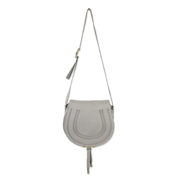 Chloé Marcie Grey Grained Leather Saddle Bag