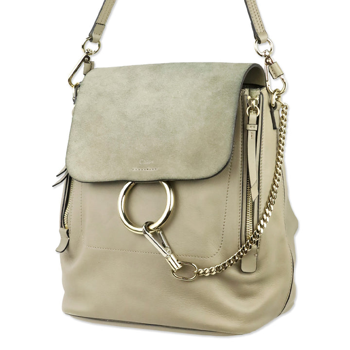 Chloé Motty Grey Leather/Suede Medium Faye Backpack