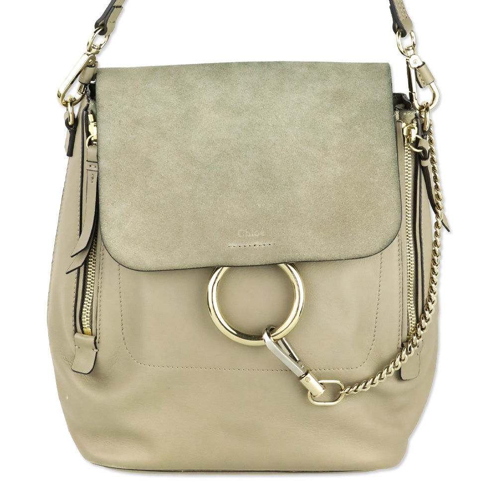 Chloé Motty Grey Leather/Suede Medium Faye Backpack