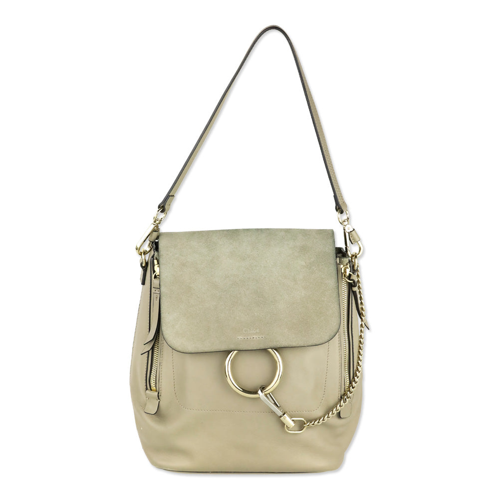 Chloé Motty Grey Leather/Suede Medium Faye Backpack