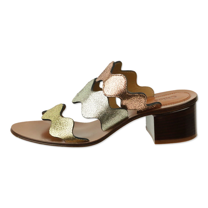 Chloé Multi Crinkle Metallic Leather Lauren Palmer Heeled Sandals