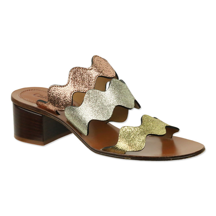 Chloé Multi Crinkle Metallic Leather Lauren Palmer Heeled Sandals