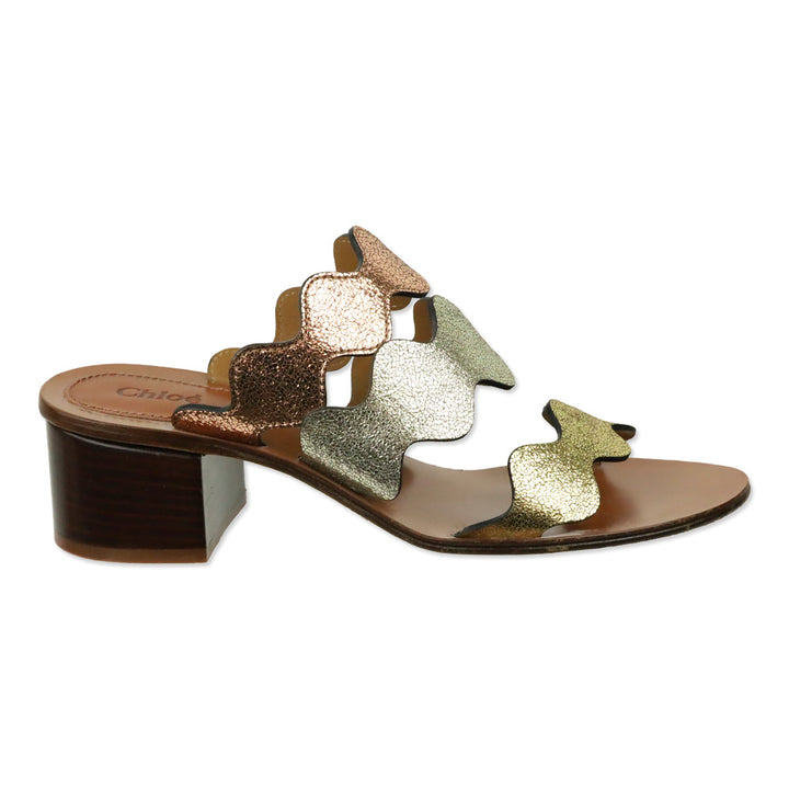 Chloé Multi Crinkle Metallic Leather Lauren Palmer Heeled Sandals