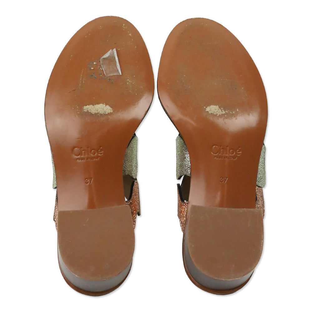Chloé Multi Crinkle Metallic Leather Lauren Palmer Heeled Sandals