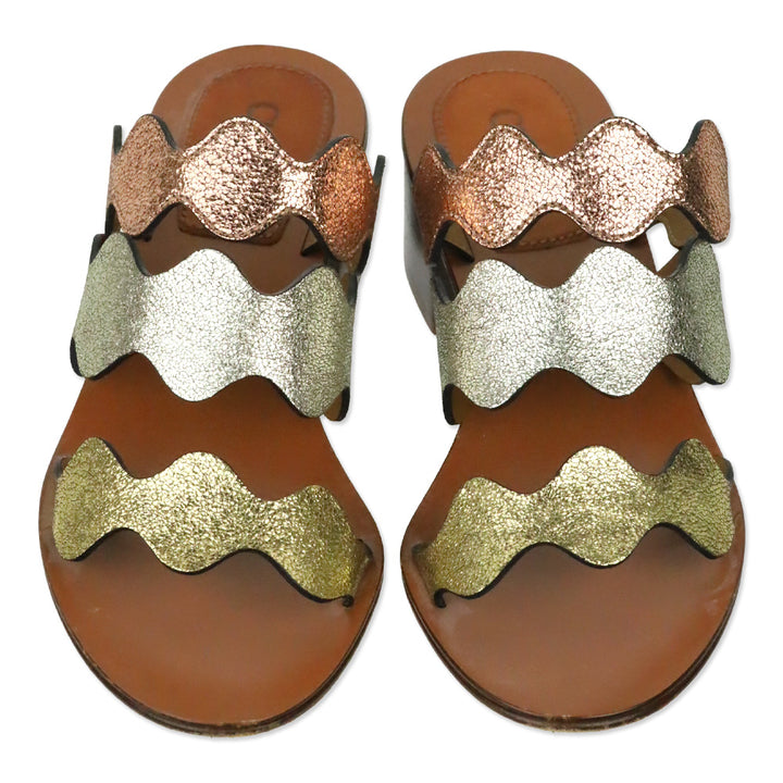 Chloé Multi Crinkle Metallic Leather Lauren Palmer Heeled Sandals