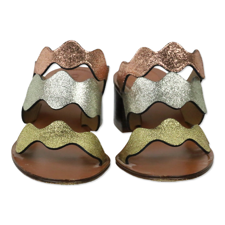 Chloé Multi Crinkle Metallic Leather Lauren Palmer Heeled Sandals