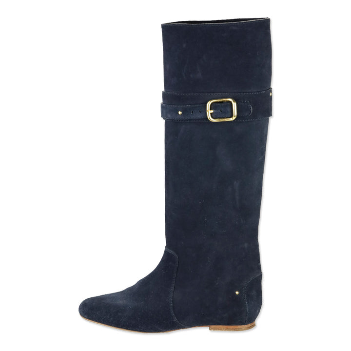 Chloé Navy Suede Paddington Buckle Knee-High Riding Boots