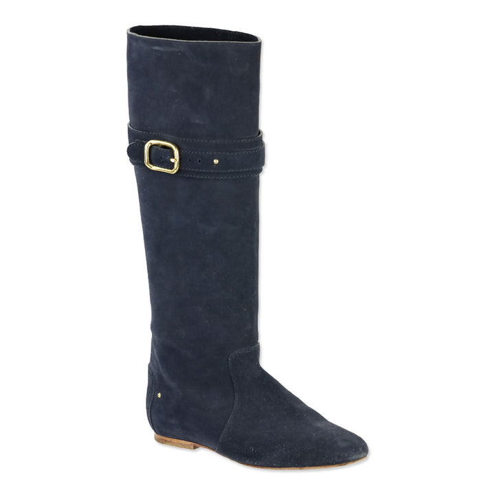 Chloé Navy Suede Paddington Buckle Knee-High Riding Boots