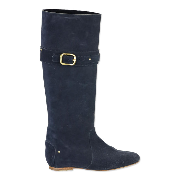 Chloé Navy Suede Paddington Buckle Knee-High Riding Boots