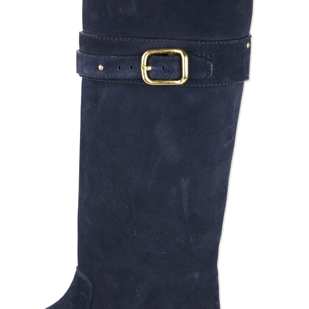 Chloé Navy Suede Paddington Buckle Knee-High Riding Boots