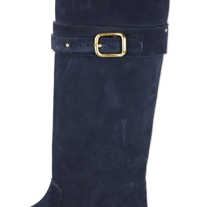 Chloé Navy Suede Paddington Buckle Knee-High Riding Boots