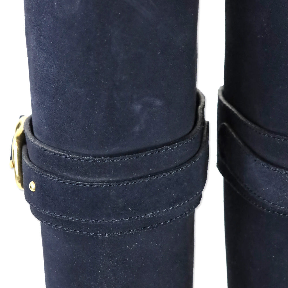 Chloé Navy Suede Paddington Buckle Knee-High Riding Boots