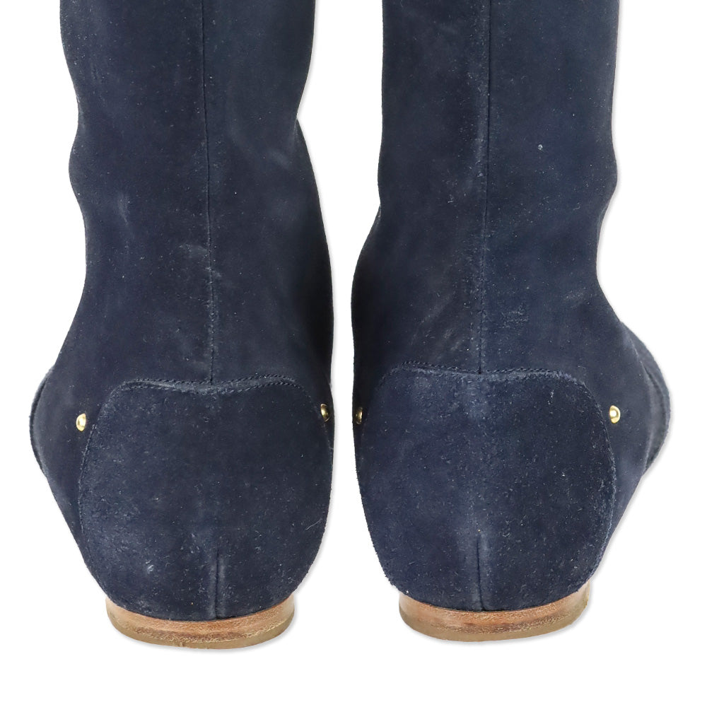 Chloé Navy Suede Paddington Buckle Knee-High Riding Boots