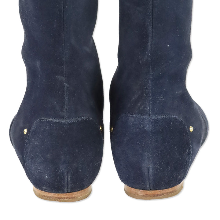 Chloé Navy Suede Paddington Buckle Knee-High Riding Boots