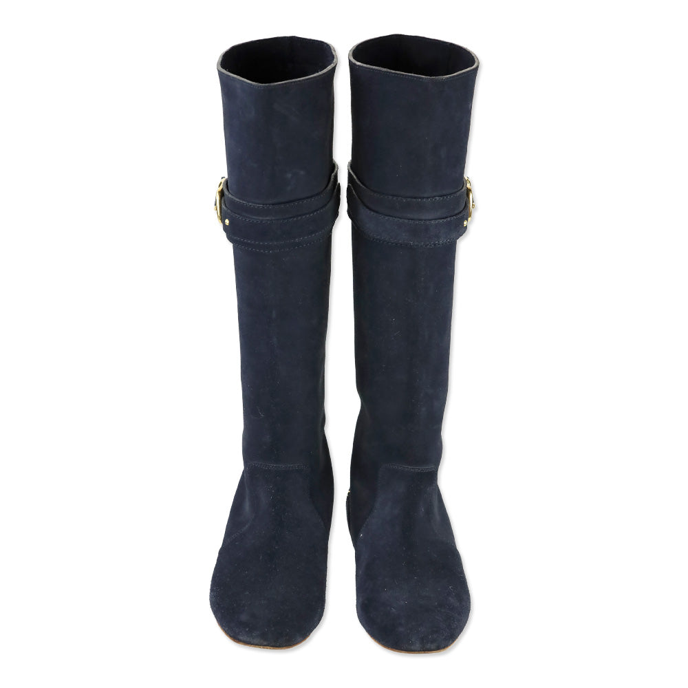 Chloé Navy Suede Paddington Buckle Knee-High Riding Boots