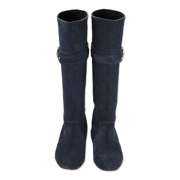Chloé Navy Suede Paddington Buckle Knee-High Riding Boots
