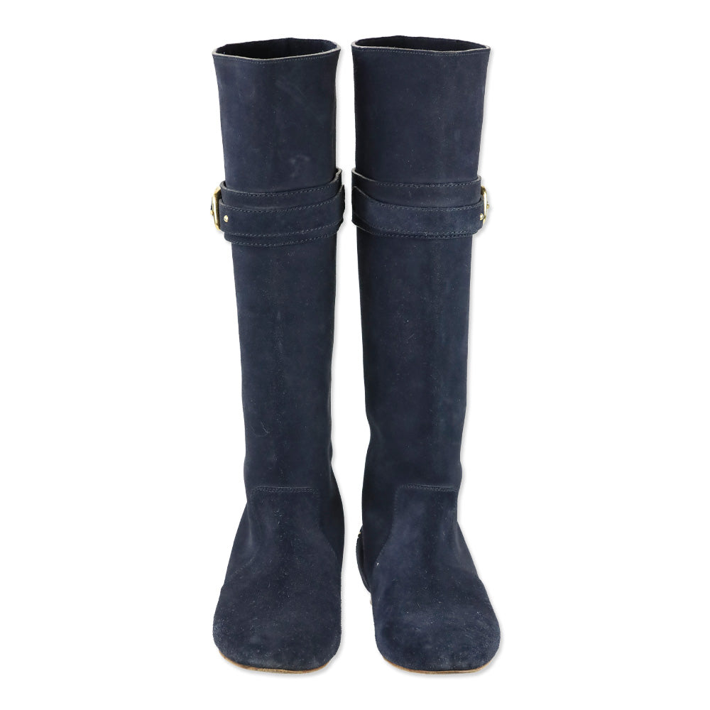 Chloé Navy Suede Paddington Buckle Knee-High Riding Boots