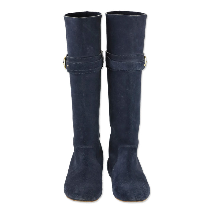 Chloé Navy Suede Paddington Buckle Knee-High Riding Boots