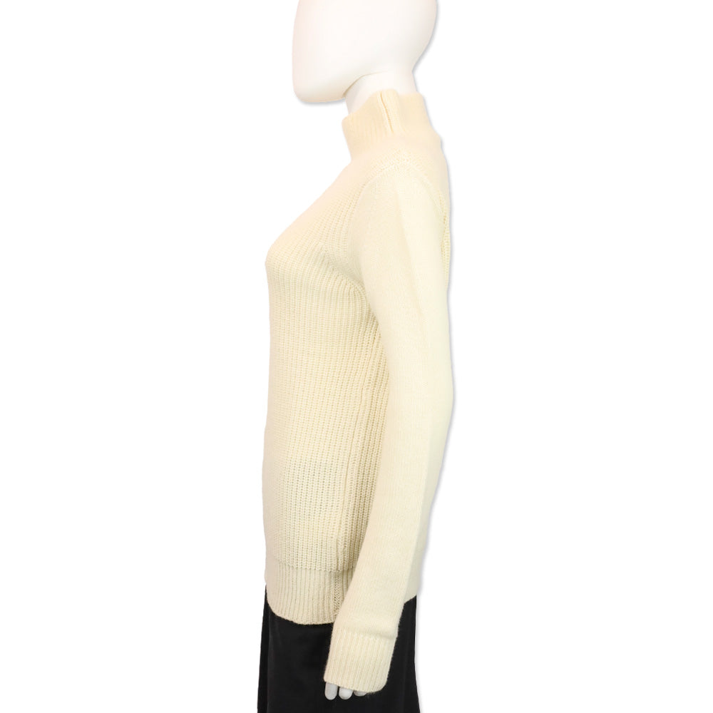 Chloé Pale Yellow Cashmere Ribbed Knit Turtleneck Sweater
