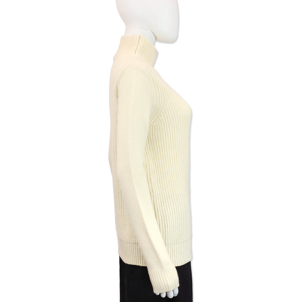 Chloé Pale Yellow Cashmere Ribbed Knit Turtleneck Sweater