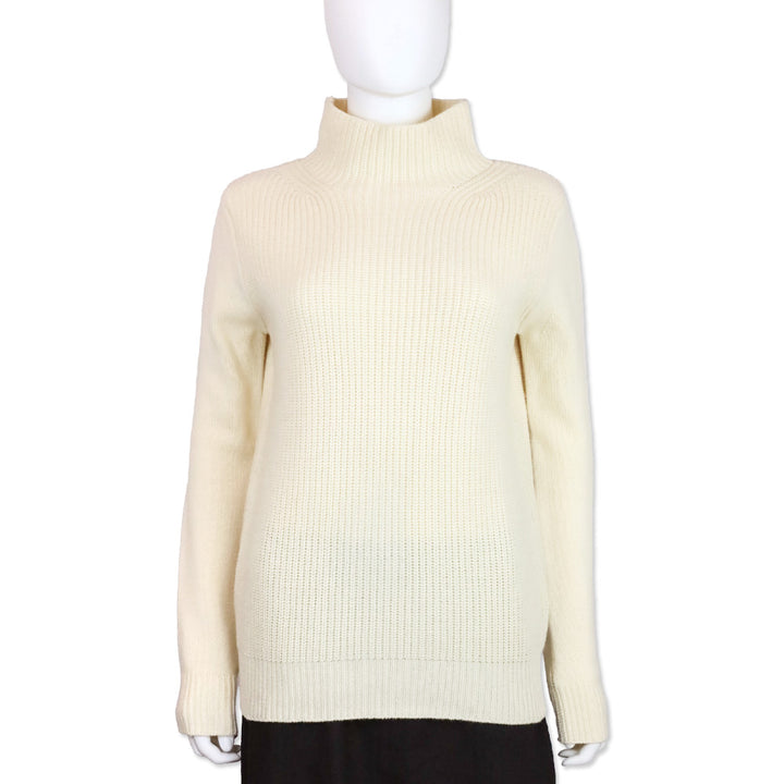 Chloé Pale Yellow Cashmere Ribbed Knit Turtleneck Sweater