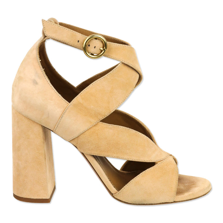 Chloé Peach Suede Graphic Leaves Sandal