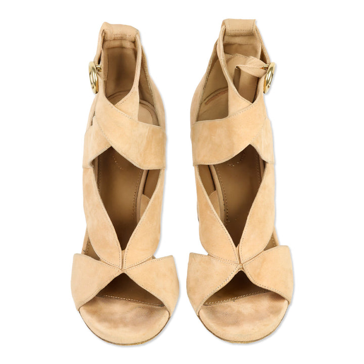 Chloé Peach Suede Graphic Leaves Sandal