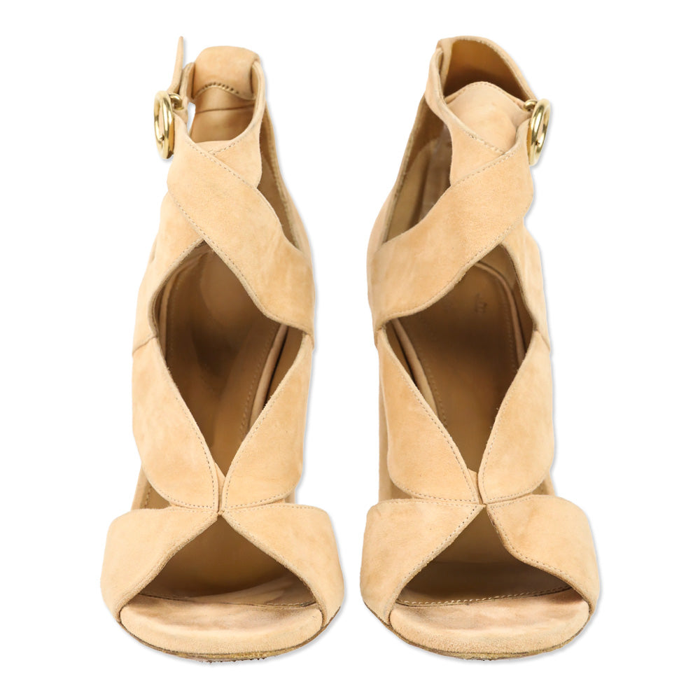 Chloé Peach Suede Graphic Leaves Sandal