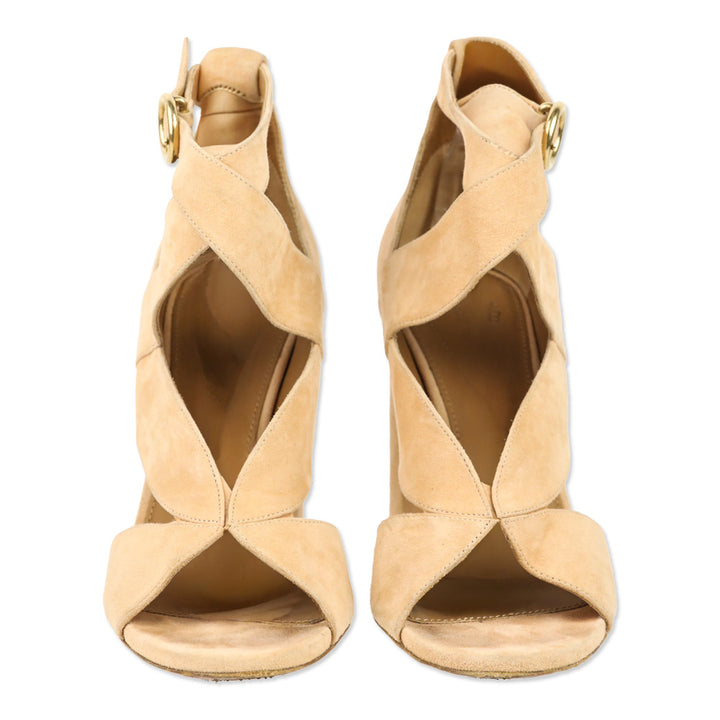 Chloé Peach Suede Graphic Leaves Sandal