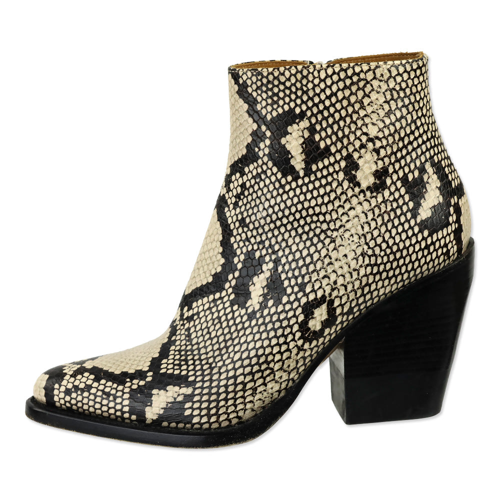 Chloé Snakeskin Print Leather Ankle Bootie