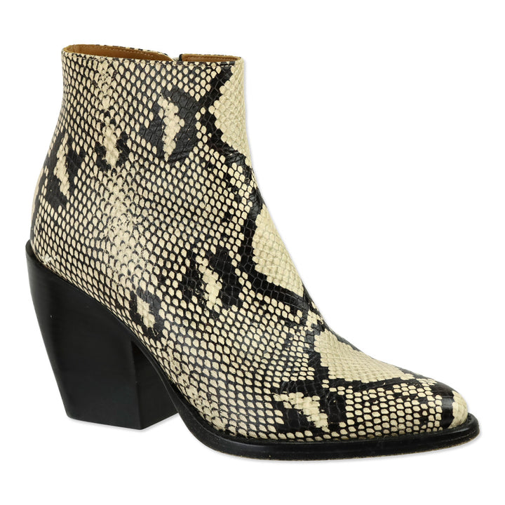 Chloé Snakeskin Print Leather Ankle Bootie