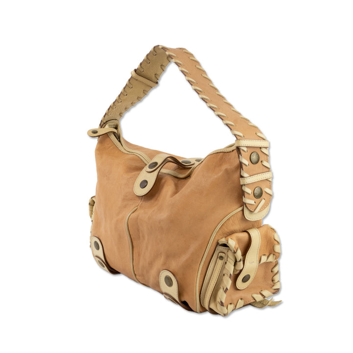 Chloe Tan Leather Shoulder Bag with a Woven Strap