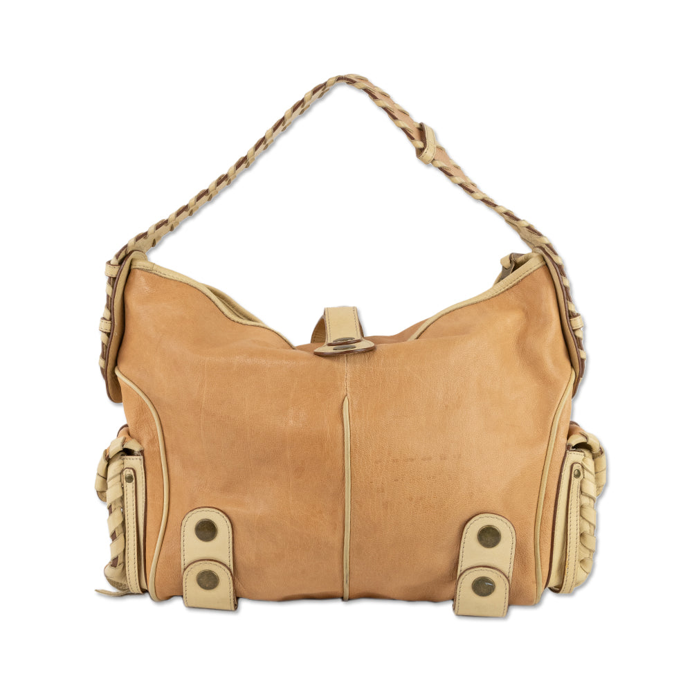 Chloe Tan Leather Shoulder Bag with a Woven Strap