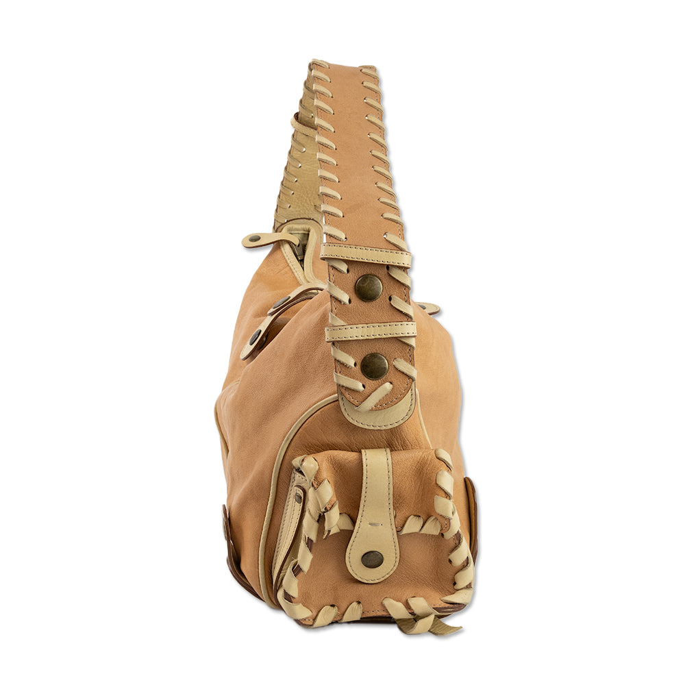 Chloe Tan Leather Shoulder Bag with a Woven Strap