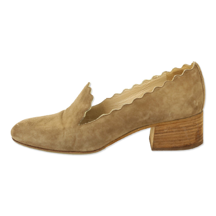 Chloé Tan Suede Scalloped Loafer Pump
