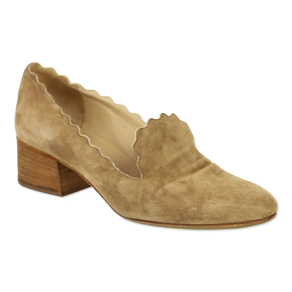 Chloé Tan Suede Scalloped Loafer Pump