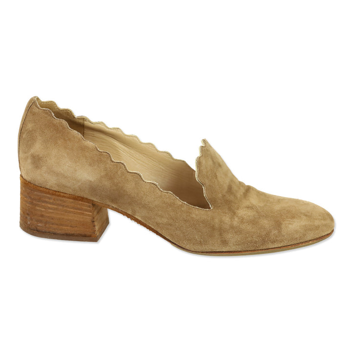 Chloé Tan Suede Scalloped Loafer Pump