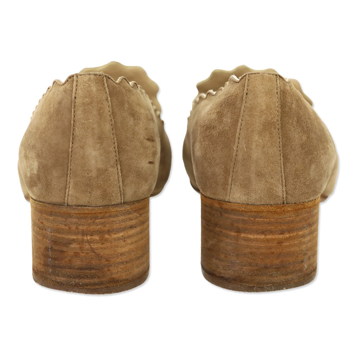 Chloé Tan Suede Scalloped Loafer Pump