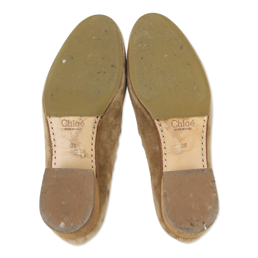 Chloé Tan Suede Scalloped Loafer Pump